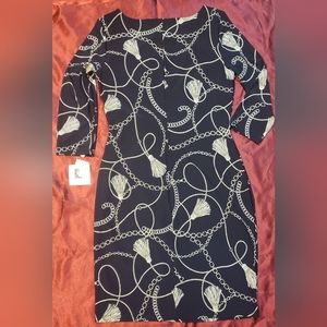 Anne Klein women dress, Size 10, long sleeves, Navy/Gold